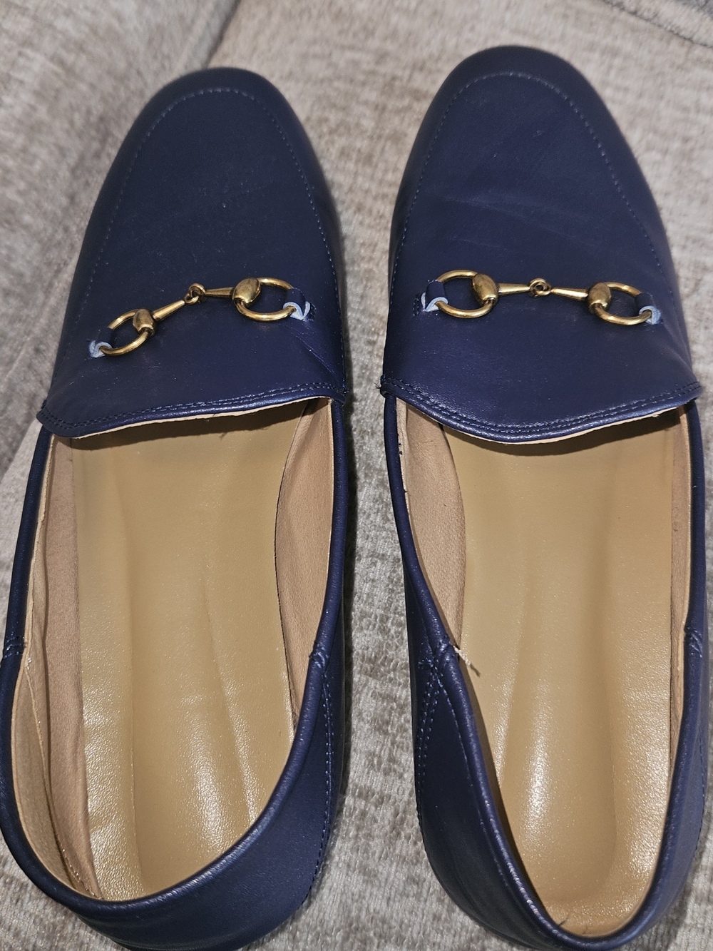 Navy Leather Horsebit Loafers - Women
